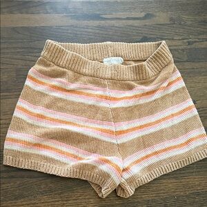 All in Favor Knit Stripe Bike Shorts — Tan with Pink & Orange Stripes